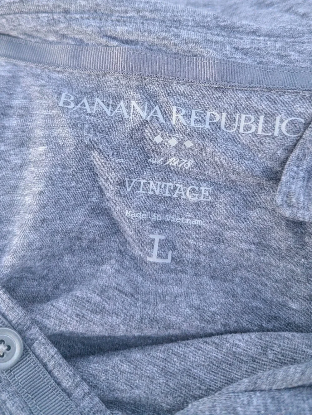 Banana Republic Vintage Men’s Large Gray Long Sleeve Henley Shirt Soft Knit Casu